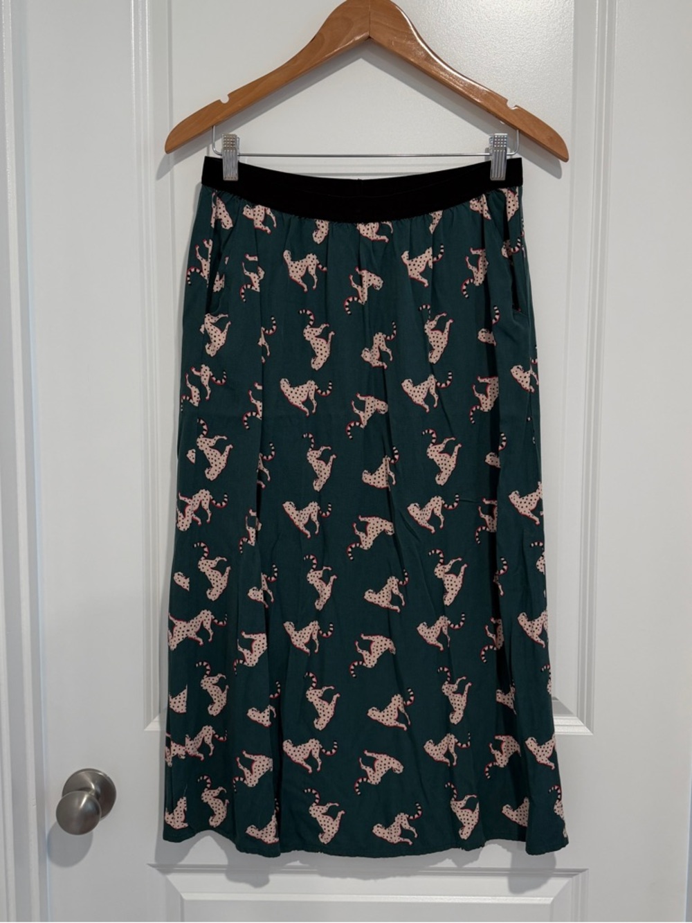 Compania Fantastica Dark Green Cheetah  Midi Skirt ~ size large